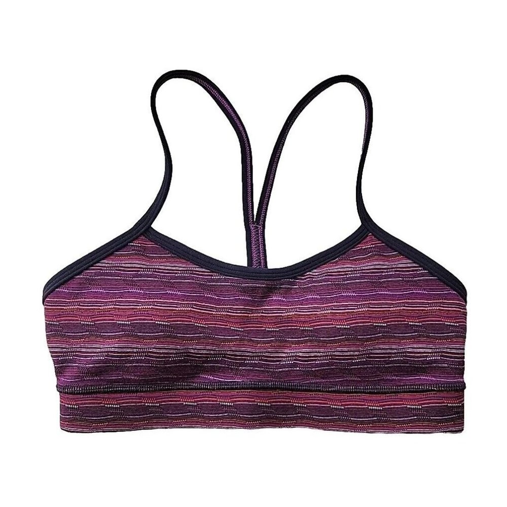 Lululemon Women 4 Purple Striped Power Y Sport Bra Removable Pads Racerback Yoga
